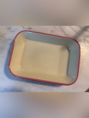 Rectangular Enamelware Dish by TERRAIN - Cream with Rose Pink Rim - NWT!